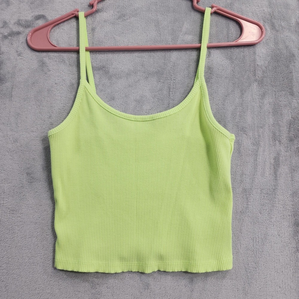 American Eagle Top Women S Green Yellow Neon Ribbed Scoop Cami Tank Crop Strappy